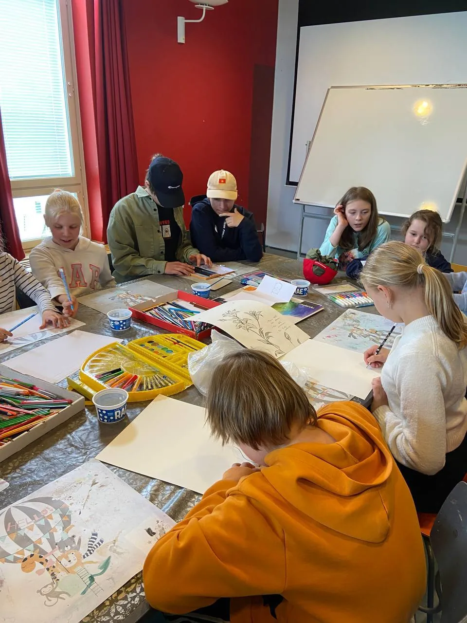 Children drawing in class