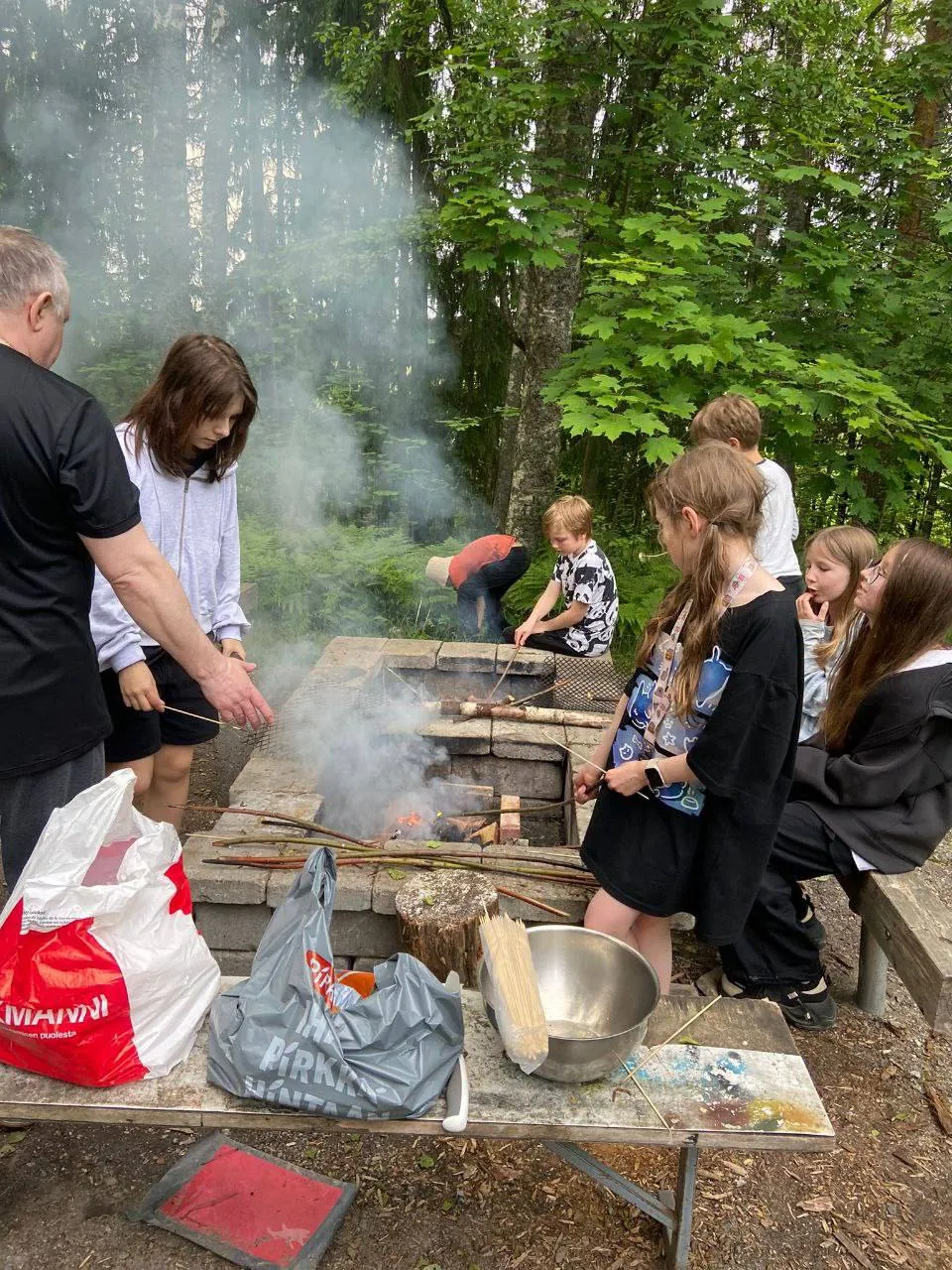 Cooking over the campfire
